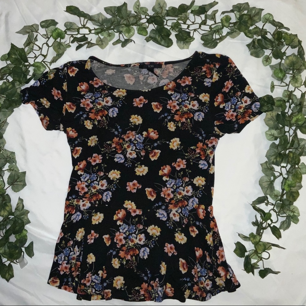 Floral Ruffle Bottom Top